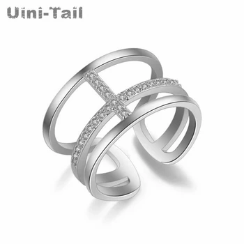 Uini-Uodega karšto naujas 925 sterlingas sidabro mados paprasta atidaryti žiedas korėjos dvigubo sluoksnio kryžiaus žiedas mados banga srautas, aukštos kokybės