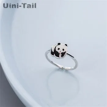Uini-Uodega karšto naujas 925 sterlingas sidabro mielas panda atidarymo reguliuojamas žiedo China national Treasure saldus mados smulkių gyvūnų