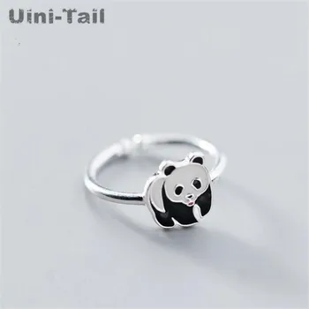 Uini-Uodega karšto naujas 925 sterlingas sidabro mielas panda atidarymo reguliuojamas žiedo China national Treasure saldus mados smulkių gyvūnų