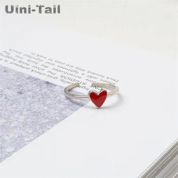 Uini-Uodega karšto naujas 925 sterlingas sidabro raudona širdies formos žiedas Korėja išskirtinį širdies žiedas mažas šviežias mados užsienio prekybos papuošalai