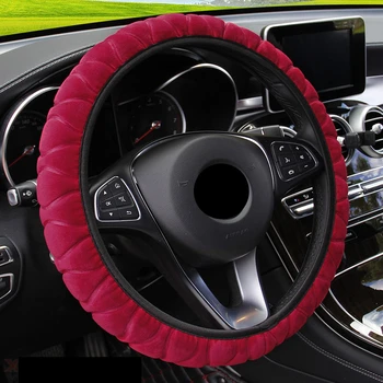 Universalus 37-39cm Rožinė Vairas Viršelis Minkštas Šiltas Pliušinis Vairas Padengti Žiemos Automobilio Vairo Interjero Dalis