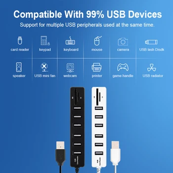 Universalus Mini USB Hub 2.0 High Speed USB Skirstytuvo 3 Port Hub Su TF, SD Kortelių Skaitytuvas 6 Uostą 2.0 Gyv Adapteris, Skirtas PC Priedai