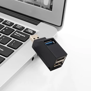 USB 3.0 HUB Adapteris Extender Mini Splitter, 3 Langelyje Uostų Didelės Spartos PC Nešiojamas U Disko Kortelių Skaitytuvas