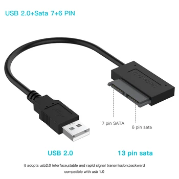 USB 3.0 Mini Sata II 7+6 13Pin Adapteris Keitiklio Kabelį, Nešiojamas CD DVD ROM Slimline Ratai