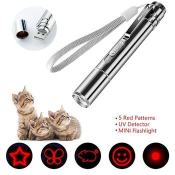USB Tiesioginis Mokestis, Nerūdijančio Plieno Mini Įkraunamas Žibintuvėlis Lazerio Modelio Raudonos Šviesos Funny Cat Stick Pet Interaktyvus Žaislas