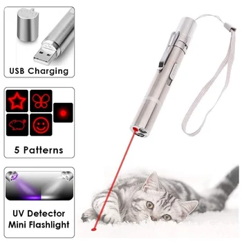 USB Tiesioginis Mokestis, Nerūdijančio Plieno Mini Įkraunamas Žibintuvėlis Lazerio Modelio Raudonos Šviesos Funny Cat Stick Pet Interaktyvus Žaislas
