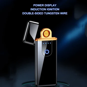 USB Žiebtuvėlis Vėjo Dual Plazmos Lanku Flameless Įkraunamas Elektrinis Lengvesni Už Cigarečių Žvakė Su LED Maitinimo Ekranas