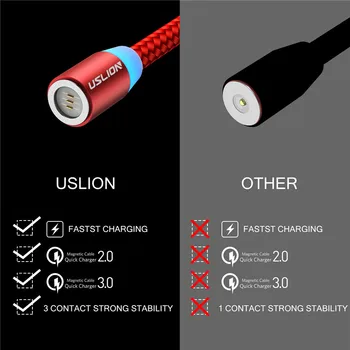 USLION 3A Greito Įkrovimo Kabelis Magnetinio USB Kabelis iPhone, 11 Micro USB Laidas, Greito Įkrovimo C Tipo Magnetas Duomenų Kabelis Xiaomi