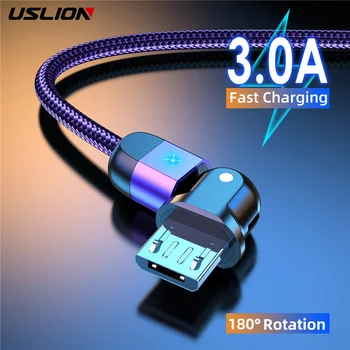 USLION 3A Micro USB Laidas, Greito Įkrovimo 180 USB Duomenų Kabelis, skirtas 