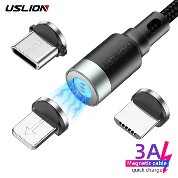 USLION 3A USB Laidas, Greito Įkrovimo Micro USB Kabelis Xiaomi Magnetinio USB Kabelis iPhone, 11 C Tipo Greitas Įkroviklis Duomenų Kabelis