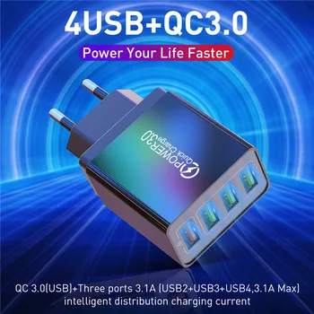 USLION 48W greitai Greitai Įkrauti QC3.0 4 Port USB ES MUMS Įkroviklis USB 