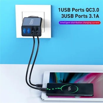 USLION 48W greitai Greitai Įkrauti QC3.0 4 Port USB ES MUMS Įkroviklis USB 