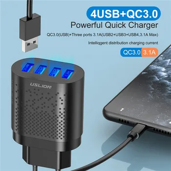USLION ES/JAV Greitai Įkrauti 3.0 USB Įkroviklis 4 Uostų 48W Greito Įkrovimo Sieninis Įkroviklis Adapteris, Skirtas 