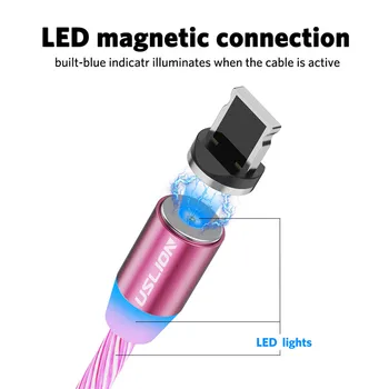 USLION Magnetinio LED Šviesos Kabelio Greito Įkrovimo Micro C Tipo Kabelis usb žaibo įkroviklio laidą 