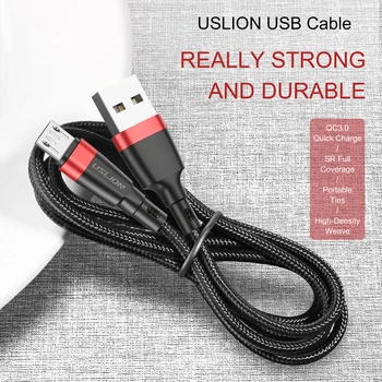 USLION Micro USB Kabelis 3A Greitas Įkrovimas USB Duomenų Kabelį, Laidą 