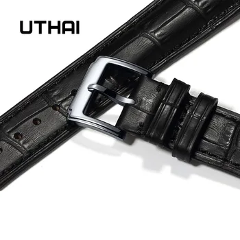 UTHAI Z01 Naujo Laikrodžio Apyrankę, Diržą Juoda Watchbands Originali Odinis Dirželis Žiūrėti Juosta 18mm 20mm 22mm Kvarco Žiūrėti Intervalai