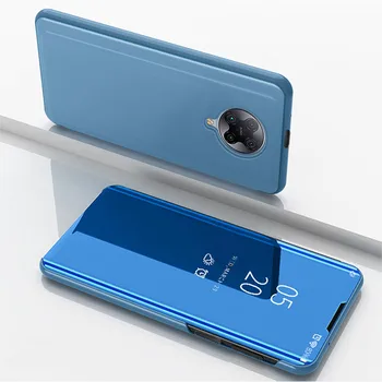 Už Xiaomi Poco F2 Pro Telefono dėklas Veidrodis, Flip Case Prabanga Apkalos PU Odos Stovėti visą Apsaugos Dangtelis Pocophone X3 NFC
