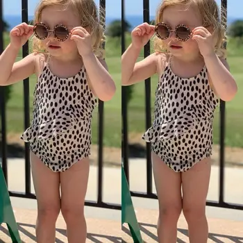 Vaikams Baby Girl maudymosi kostiumėlis Vasaros Diržas Bamblys Kūdikių Leopardas Spausdinti Bikini Nustatyti vientisas maudymosi Kostiumėliai, Maudymosi Kostiumas, Paplūdimio Biquini