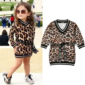 Vaikams Kūdikių Mergaičių Drabužių Rinkiniai, Leopardas spausdinimui Pieno Šilko Suknelė su V-Kaklo Mini Suknelė+Juostos 2vnt Streetwear Merginos Rudenį Komplektus 1-6Y
