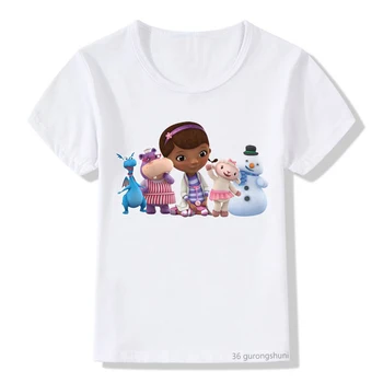 Vaikams mielas marškinėliai mergina Doc McStuffins klinikoje mergaitė animaciją spausdinti vasaros viršūnes kūdikių marškinėliai naujas mados bamblys vaikams laisvalaikio drabužiai