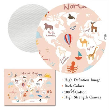 Vaikų Kambario Dekoracija Pasaulio Žemėlapį, Abėcėlės Švietimo Plakatas Vaikų Darželio Sienos Menas Drobė, Tapyba, Akvarelės, Modulinės Nuotrauką Namų