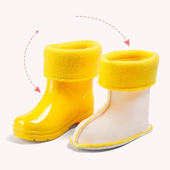 Vaikų lietaus batai medvilnės kojinių linijinės žiemos aksomo vandeniui šilto vandens batai nuimamas linijinės kojinės mergaitė berniukas vaikai