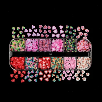 Valentino Dieną Nagų Dailės Dizaino Įrankių Rinkinys Širdies formos Keistokas Nagai Blizgančiais Rožinė Raudona Molio Griežinėliais Perlas, Manikiūro Reikmenys