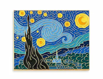 Van Gogh žvaigždėtu dangumi, Tapyba Emalio Atlapas Pin,Multi,1.75 colių
