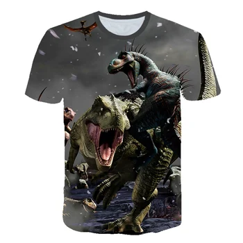Vasarą visiškai Naujas Vaikų marškinėliai gyvūnų dinozaurai 3D Berniukai/mergaitės T-shirt Vaikai Trumpas Rankovės marškinėliai Atsitiktinis Kūdikis Viršūnes Drabužiai