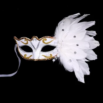 Venecijos Maskuotis Kaukę Stick užgavėnių Kostiumai, Eyemask Spausdinimo Halloween Carnival Rankiniai Stick Plunksnų Šalis Kaukė