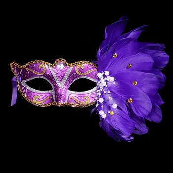 Venecijos Maskuotis Kaukę Stick užgavėnių Kostiumai, Eyemask Spausdinimo Halloween Carnival Rankiniai Stick Plunksnų Šalis Kaukė