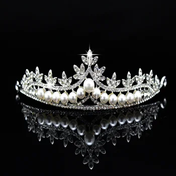 Vestuvių Nuotakos Kristalų, Perlų Karoliukus, Tiara Lankelis Prom Mergina Princess Crown Apdangalai, Plaukų Accessiories @M23