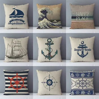 Viduržemio jūros sofos pagalvėlių, tamsiai mėlynos modelius spausdinami namų dekoratyvinės pagalvės 45x45cm medvilnės patalynė užvalkalas sėdynės atlošo pagalvėlės
