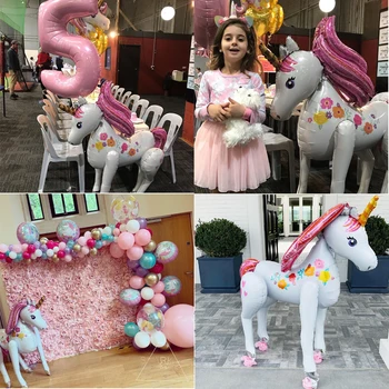 Vienaragis Dekoracijos Gimtadienio Dekoro Vaikai 3D Pėsčiomis Milžinišką Unicornio Gyvūnų Folija Balionai Merginos Prekes
