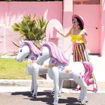 Vienaragis Dekoracijos Gimtadienio Dekoro Vaikai 3D Pėsčiomis Milžinišką Unicornio Gyvūnų Folija Balionai Merginos Prekes