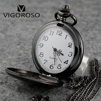 VIGOROSO Black Metalo Lydinio Steampunk Stiliaus Kvarcinis Kišeninio Laikrodžio Vyras Klasikinis Kišenės Laikrodžiai Grandinės Karoliai Pakabukas Vyrams, Moterims
