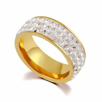 Vintage 3 Eilėmis Crystal Aukso Spalvos Nerūdijančio Plieno Žiedai Moterims Boho Vestuvių, Sužadėtuvių Žiedai, Juvelyrika Plotis 6mm anillos mujer