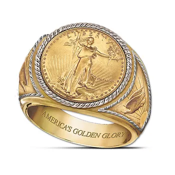 Vintage Mados Geltonos Aukso Užpildytas Monetos, Žiedai Vyrams, Vestuviniai Papuošalai, Sužadėtuvių Žiedas Vyrų Punk Prabanga Jubiliejų Dovana