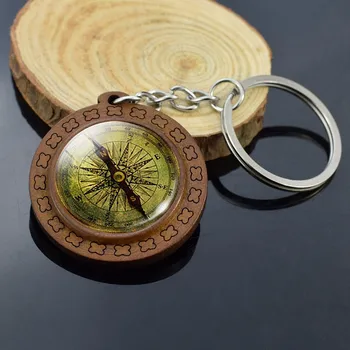 Vintage Papuošalai Jūrmylių Kompasas Mediniai Keychain Stiklo Cabochon Mariner Kompasas Foto paketų prižiūrėtojų raktinę Buriavimo Valtys Key Chain