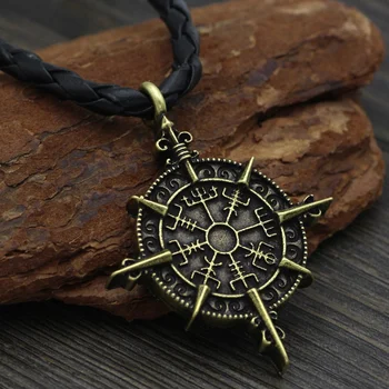 Vintage Stiliaus Viking Kompasas Apsaugos Simbolis Amuletas Karoliai Pakabukas
