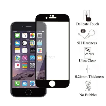 Visiškai Padengti Grūdinto Stiklo iPhone 6 6s 7 8 Plius Screen Protector Apsauginė Stiklo iPhone 7 8 6 6s Plius