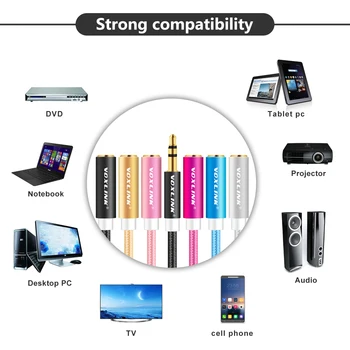 VOXLINK Garso kabelis, 3.5 mm lizdas skirtas iphone Samsung 3,5 mm vyrų ir Moterų Automobilių Papildomas Stereo Garso Kabelis MP3/MP4 Garsiakalbis aux laidas