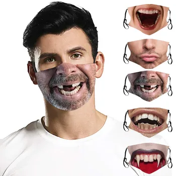 Vyrų, Moterų 3D Juokinga Spausdinimo Veido Kaukė Anti-dulkių Taršos Spatter Nagų Dangteliais Lauko Skalbti veidui Mascherine Lavabili