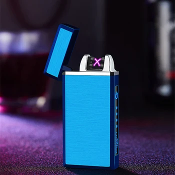 Vėjo Dual Lanko Lengvesni Flameless USB Įkrovimo Elektra Lengvesni Metalo Cigarečių žiebtuvėliai su LED Maitinimo Ekranas Vyrams