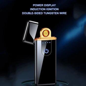 Vėjo USB Žiebtuvėlis Dual Plazmos Lanku Flameless Įkraunamas LED Elektros Lengvesni Už Cigarečių Žvakė Su Galia Ekranas