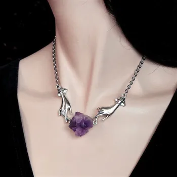 Witchy grandinės choker Rankas Karoliai, Papuošalai Magiškų Rankų Druzy Violetinė Crystal mados moterų, vyrų dovana pakabukas pareiškimą naujas 2020 m.