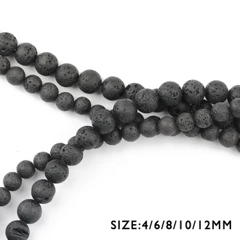 WLYeeS Didmeninė black lava, gamtinis akmuo, karoliukai, apvalūs prarasti granulių 4 6 8 10 12mm kamuolys papuošalai apyrankės karoliai padaryti 