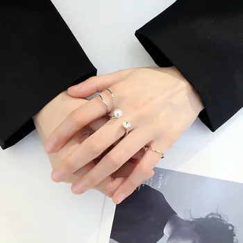 Woozu Korėjos Aukso Skiedra Spalvos, Geometriniai Žiedas Rinkinys Moterims Perlų Imitacija Kristalų Asmenybės Dizaino Žiedas Nustatyti, Šaliai, Papuošalai