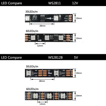 WS2811 WS2812B WS2813 WS2815 30/60/144Leds/m RGB LED Juostelės Individualiai Naudojamos Juostos Šviesos DC5V DC12V IP30/65/67