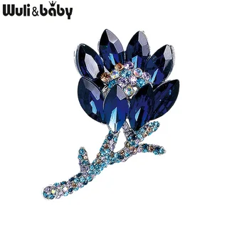 Wuli&baby Blue kalnų krištolas Lotoso Gėlių Sages Moterims, Klasikinis Vestuvėms Pokylių Office Sagės, Segtukai, Dovanos
